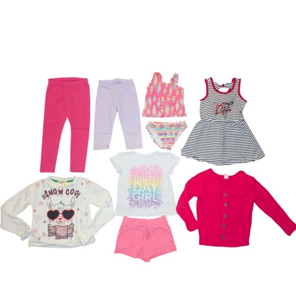 Huge Lot 8 Toddler Girls Long Sleeve Sweater Top Pants Leggings Shorts Dress 4 - Picture 1 of 3